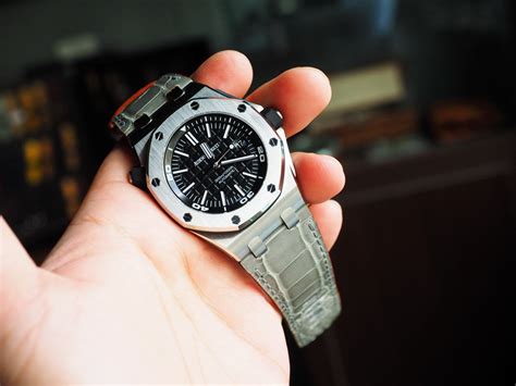 silver strap on audemars piguet bracelet|audemars piguet crocodile strap.